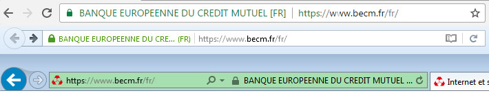 Les barres d'adresses de Chrome, Firefox et Internet explorer quand le navigateur affiche le site becm.fr